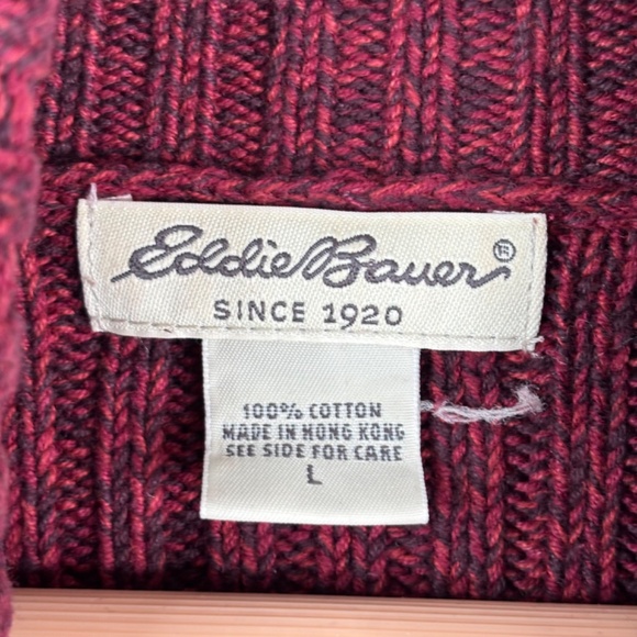 VTG Eddie Bauer Turtleneck Sweater L Ribbed Knit Chunky Burgundy Christmas Ski - Picture 4 of 8